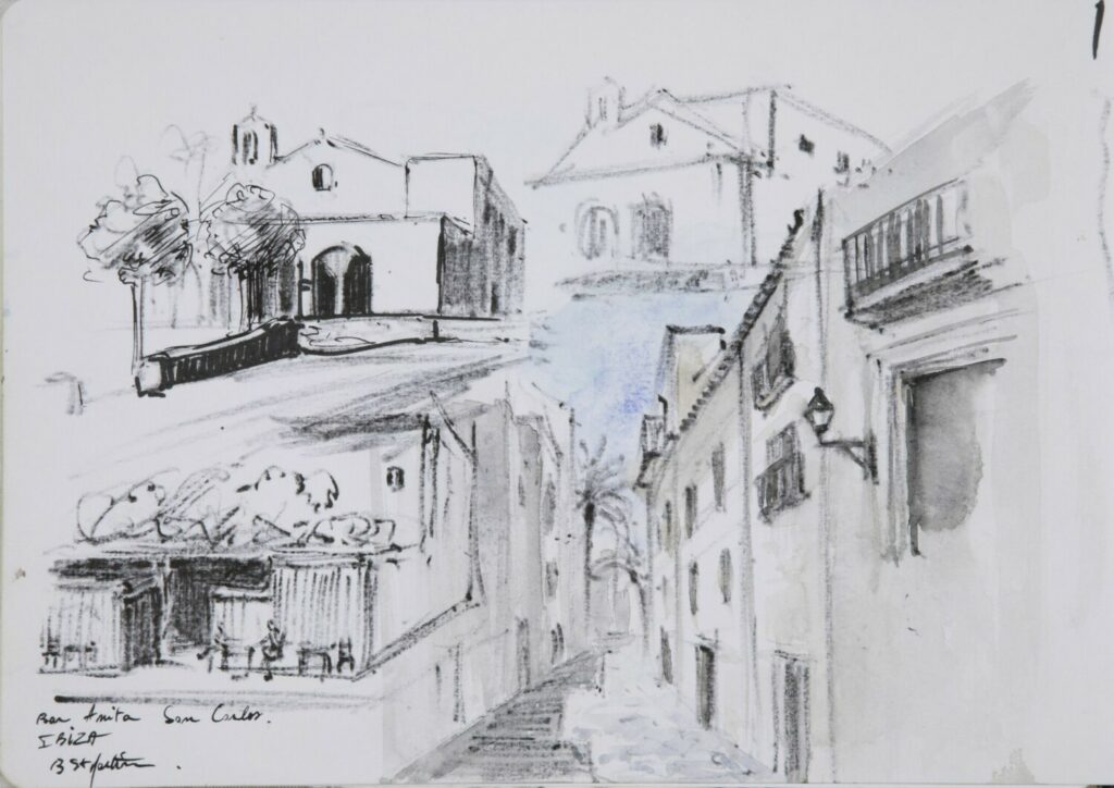 croquis réalisés lors d'un voyage à Ibiza dans la petite ville de san carlos