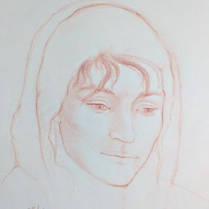 Dessin au crayon sanguine. Feuille étude Canson XL 90 g