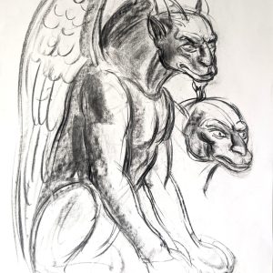 Sketch au fusain d'une Gargouille de la Cathédrale De Paris réalisée par L'atelier Saint-Martin à Talence