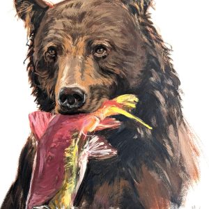Ours, pêche raisonnée. Peinture réalisée à la tempera par l'atelier Saint-Martin à Talence.