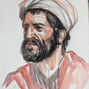 Portrait d'un homme à barbe et turban. Réalisé à l'Atelier Saint-Martin à Talence.